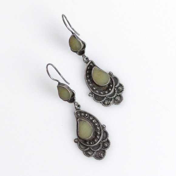 Vintage Sterling Silver Earrings Green Gemstones - Picture 3 of 6